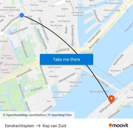 Eendrachtsplein to Kop van Zuid map