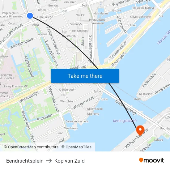 Eendrachtsplein to Kop van Zuid map