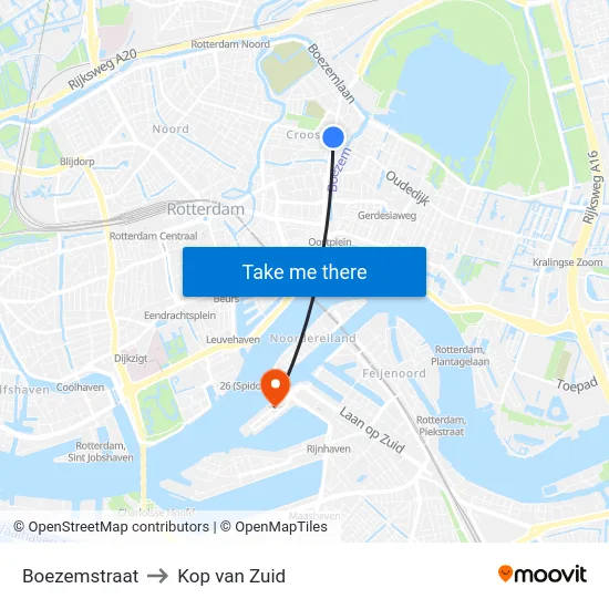 Boezemstraat to Kop van Zuid map