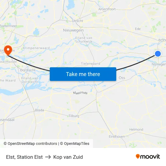 Elst, Station Elst to Kop van Zuid map