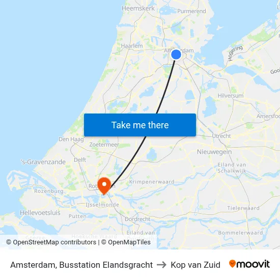 Amsterdam, Busstation Elandsgracht to Kop van Zuid map