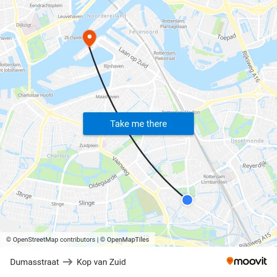Dumasstraat to Kop van Zuid map