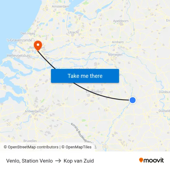 Venlo, Station Venlo to Kop van Zuid map