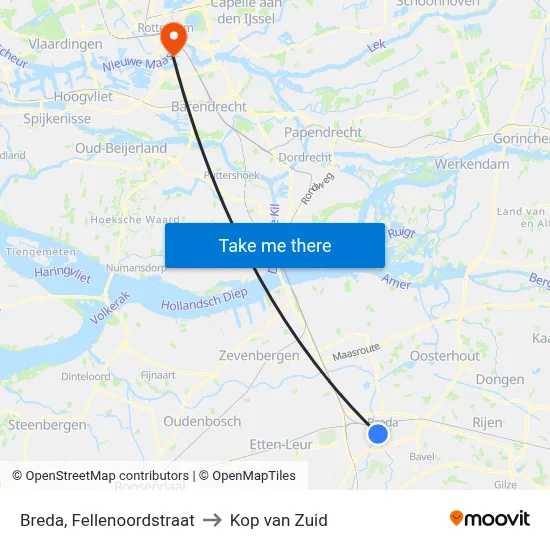 Breda, Fellenoordstraat to Kop van Zuid map