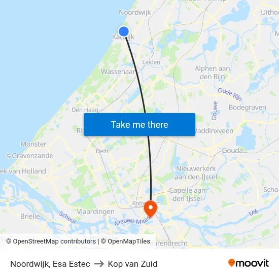 Noordwijk, Esa Estec to Kop van Zuid map