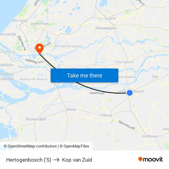 Hertogenbosch ('S) to Kop van Zuid map