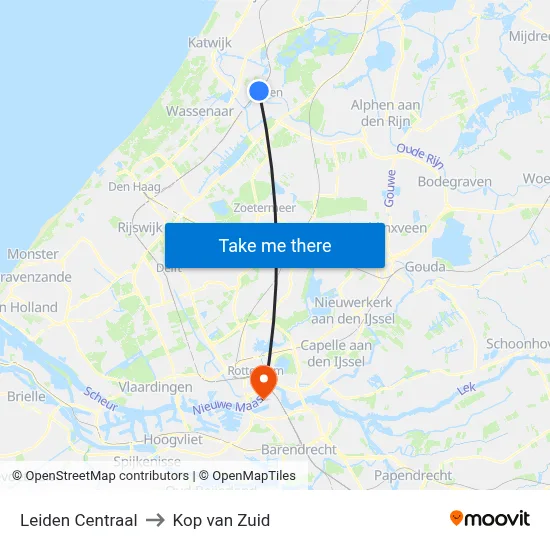 Leiden Centraal to Kop van Zuid map