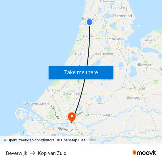 Beverwijk to Kop van Zuid map