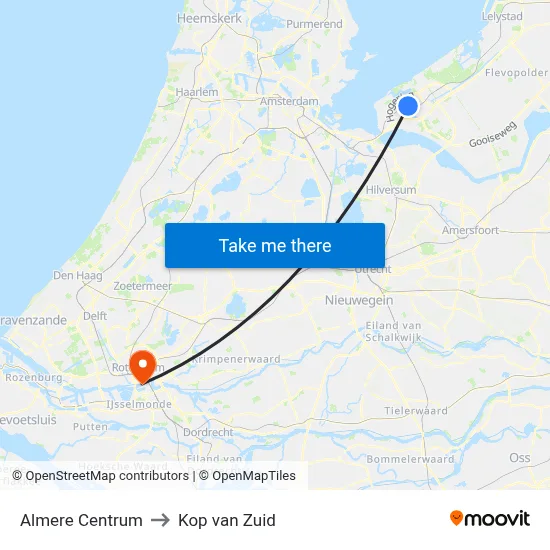 Almere Centrum to Kop van Zuid map