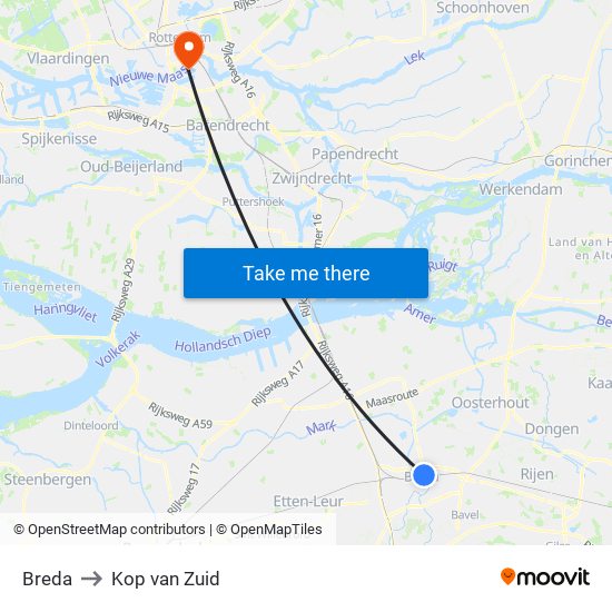 Breda to Kop van Zuid map