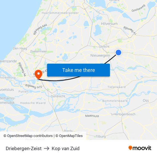 Driebergen-Zeist to Kop van Zuid map