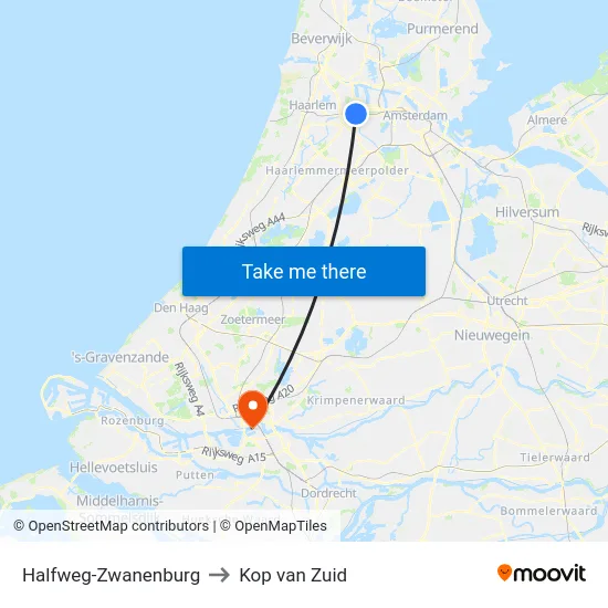 Halfweg-Zwanenburg to Kop van Zuid map