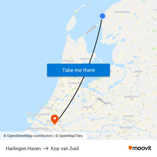 Harlingen Haven to Kop van Zuid map