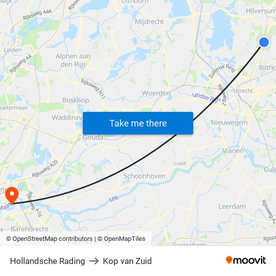 Hollandsche Rading to Kop van Zuid map