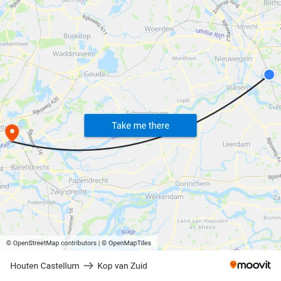 Houten Castellum to Kop van Zuid map