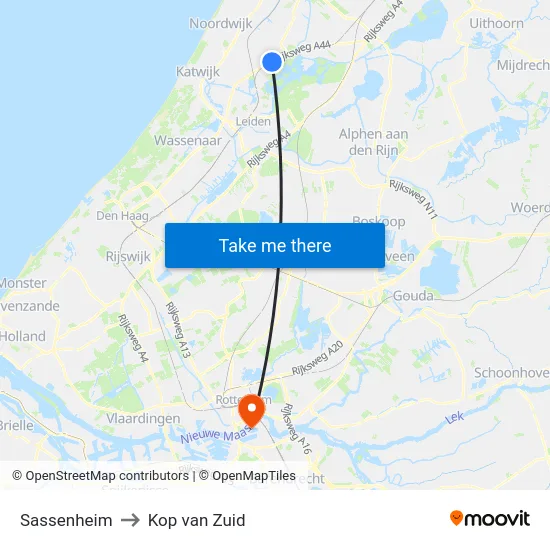 Sassenheim to Kop van Zuid map