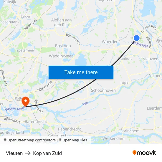 Vleuten to Kop van Zuid map