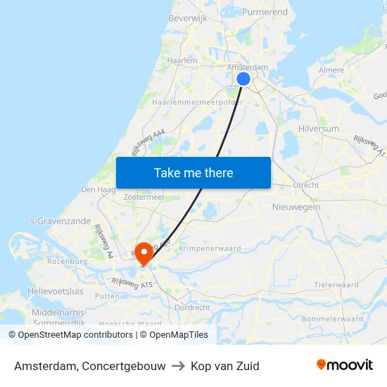 Amsterdam, Concertgebouw to Kop van Zuid map