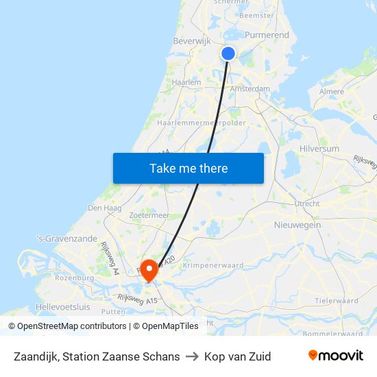 Zaandijk, Station Zaanse Schans to Kop van Zuid map