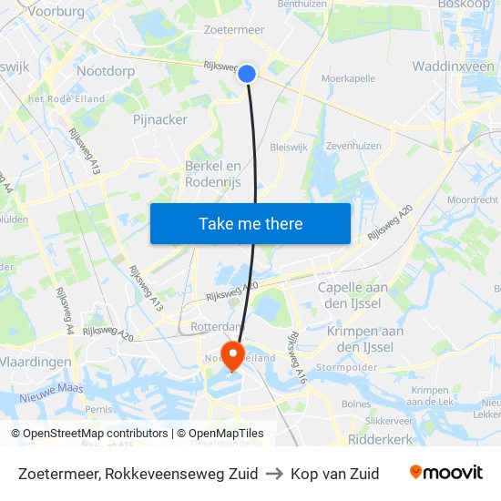 Zoetermeer, Rokkeveenseweg Zuid to Kop van Zuid map