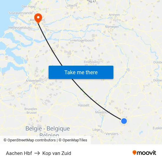 Aachen Hbf to Kop van Zuid map
