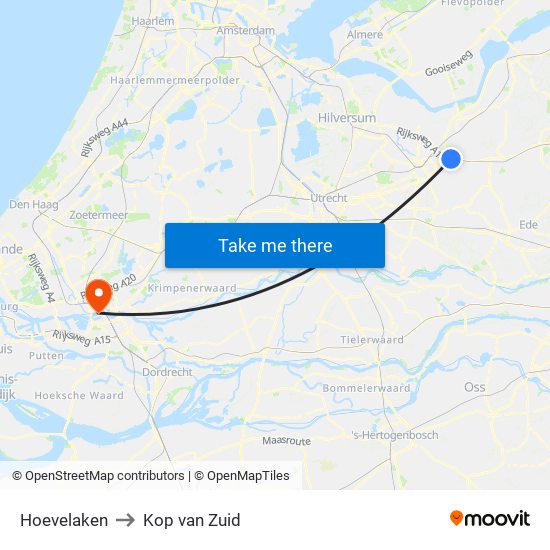 Hoevelaken to Kop van Zuid map