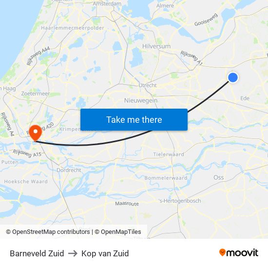 Barneveld Zuid to Kop van Zuid map