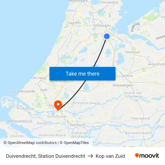 Duivendrecht, Station Duivendrecht to Kop van Zuid map
