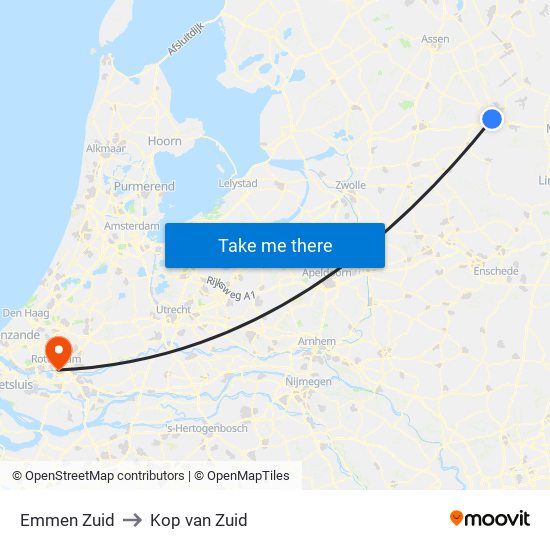 Emmen Zuid to Kop van Zuid map