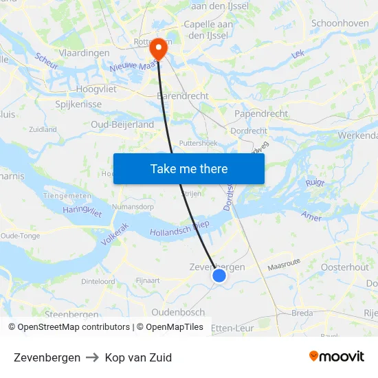 Zevenbergen to Kop van Zuid map