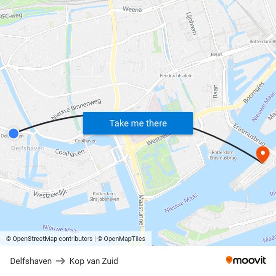 Delfshaven to Kop van Zuid map