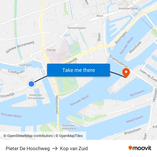 Pieter De Hoochweg to Kop van Zuid map