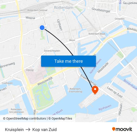Kruisplein to Kop van Zuid map