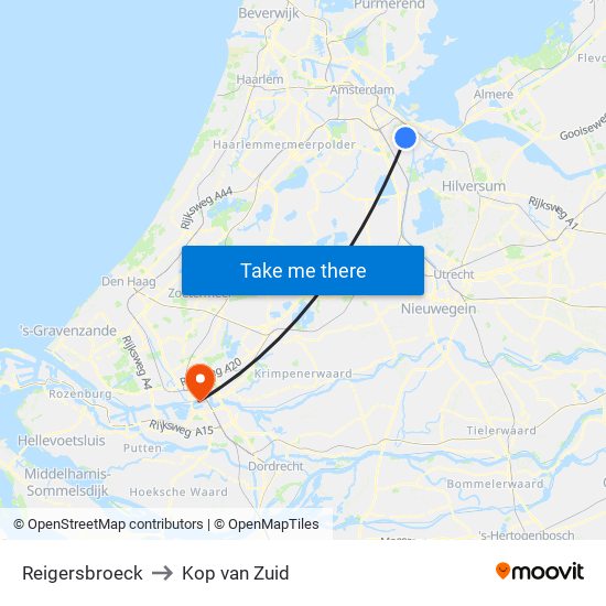 Reigersbroeck to Kop van Zuid map