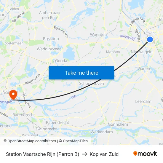 Station Vaartsche Rijn (Perron B) to Kop van Zuid map