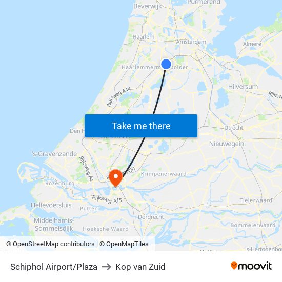 Schiphol Airport/Plaza to Kop van Zuid map