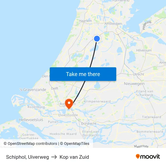 Schiphol, Uiverweg to Kop van Zuid map
