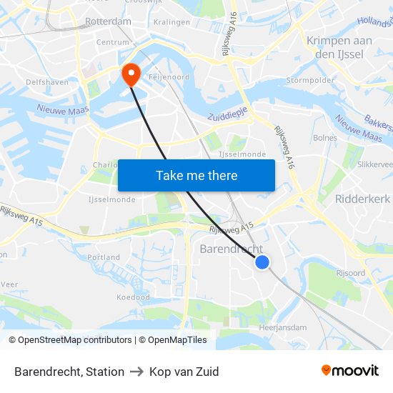 Barendrecht, Station to Kop van Zuid map