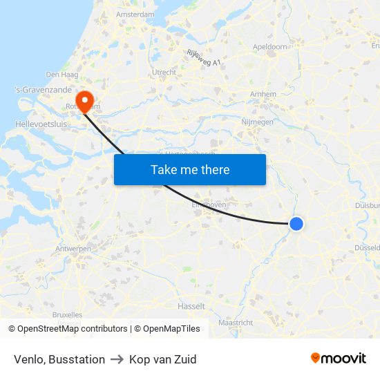 Venlo, Busstation to Kop van Zuid map