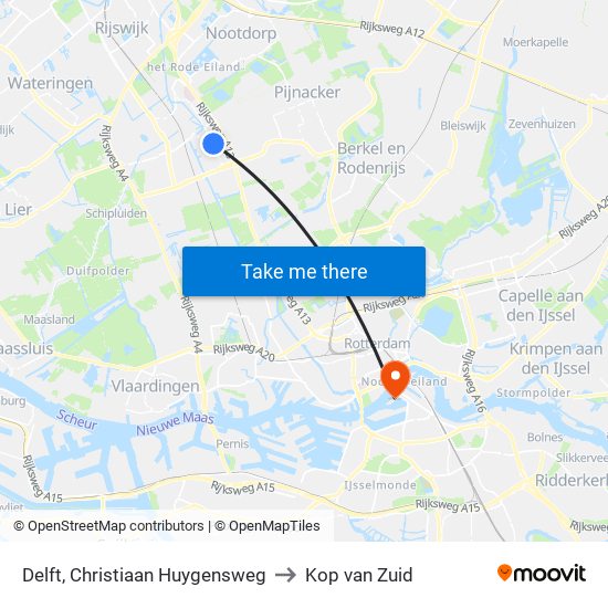 Delft, Christiaan Huygensweg to Kop van Zuid map