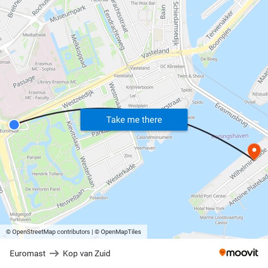 Euromast to Kop van Zuid map