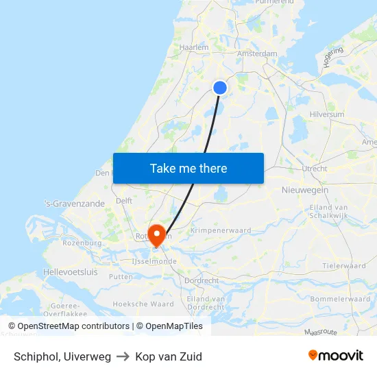 Schiphol, Uiverweg to Kop van Zuid map