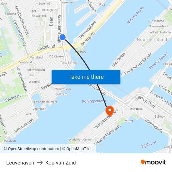Leuvehaven to Kop van Zuid map