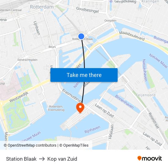 Station Blaak to Kop van Zuid map