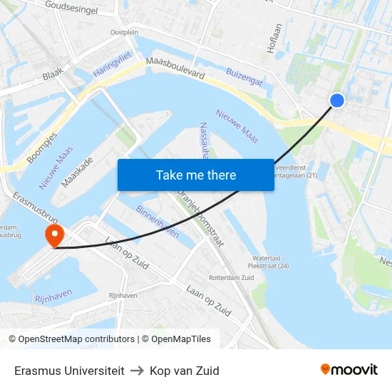 Erasmus Universiteit to Kop van Zuid map