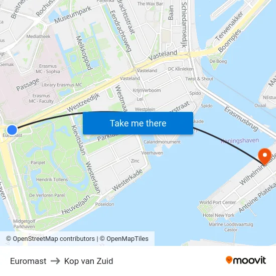 Euromast to Kop van Zuid map