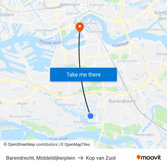 Barendrecht, Middeldijkerplein to Kop van Zuid map