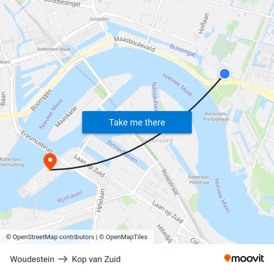 Woudestein to Kop van Zuid map