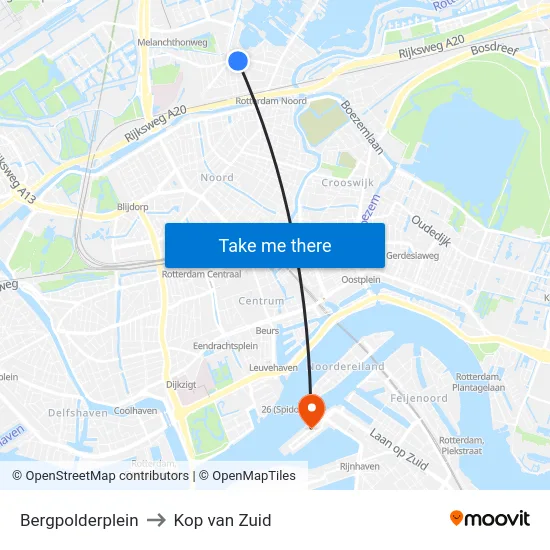 Bergpolderplein to Kop van Zuid map