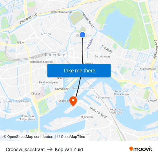 Crooswijksestraat to Kop van Zuid map